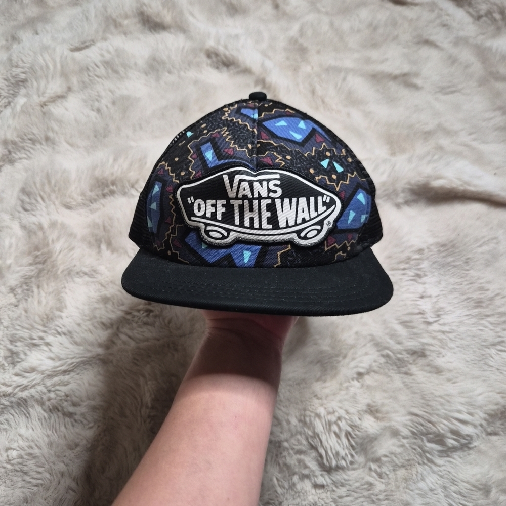Womens Vans Off The Wall Hat Beach Girl Trucker Snapack Cap Black Nautical Blue
